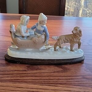 Paul Sebastian Porcelain Figurine, "Sleigh Ride" By Meico Dog Pulling Sled